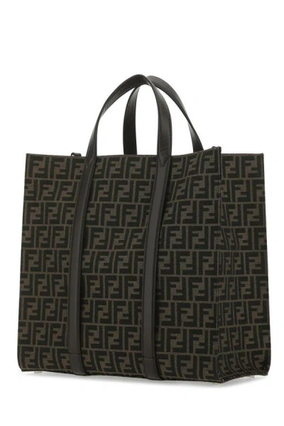 Fendi Men Embroidered Canvas Shopping Bag In Multicolor