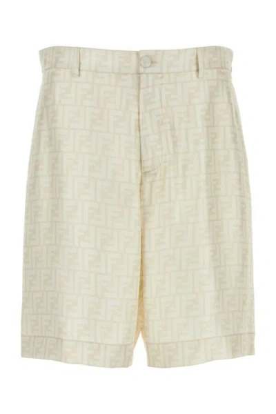 Fendi Embroidered Pattern Silk Bermuda Shorts In Multicolor
