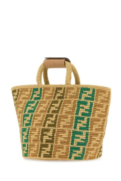 Fendi Men Embroidered Raffia Ff Shopper Shopping Bag In Multicolor