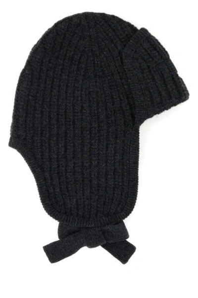 Fendi Dark Grey Graphite Wool Beanie Hat In Gray