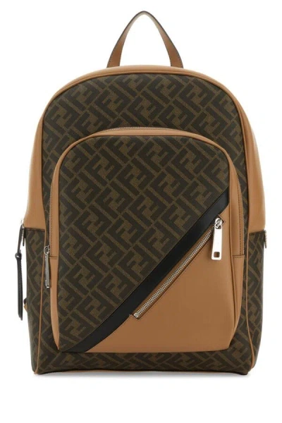 Fendi Men Multicolor Cotton Blend And Leather Backpack In Multicolor