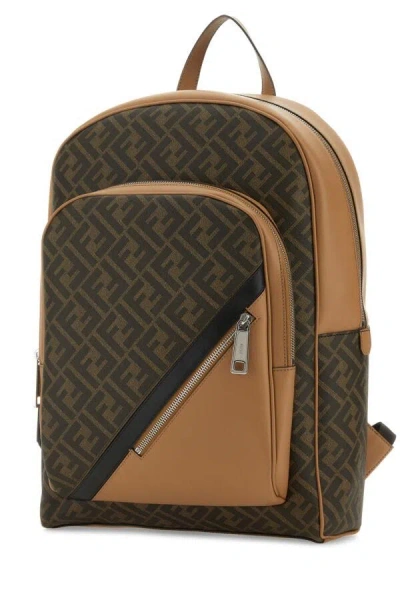Fendi Men Multicolor Cotton Blend And Leather Backpack In Multicolor