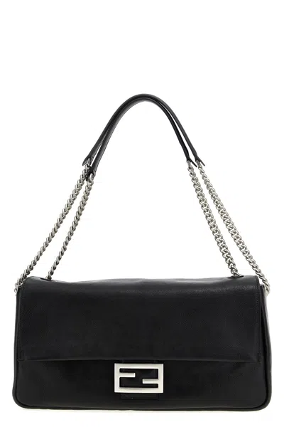 Fendi Women Baguette Large Leather Shoulder Bag In Black