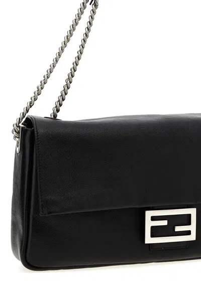 Fendi Women Baguette Large Leather Shoulder Bag In Black