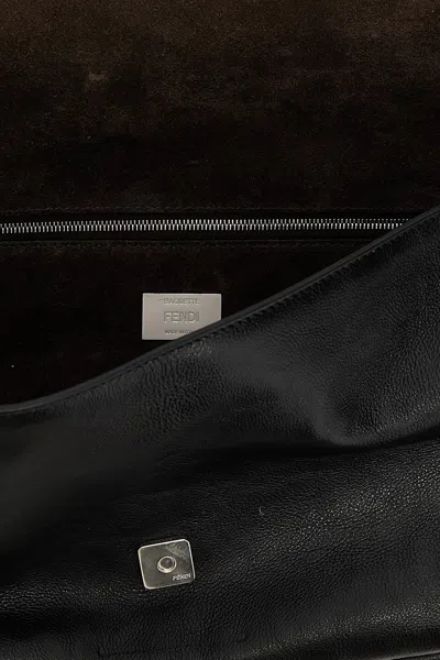 Fendi Women Baguette Large Leather Shoulder Bag In Black