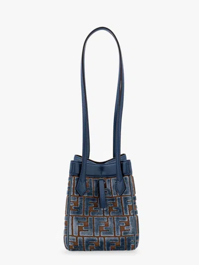 Fendi Women Embroidered Fabric Mini Origami Shoulder Bag In Blue