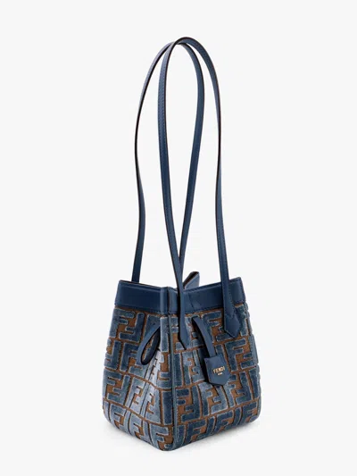 Fendi Women Embroidered Fabric Mini Origami Shoulder Bag In Blue