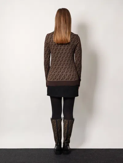 Fendi Ff Jacquard Turtleneck Sweater In Brown