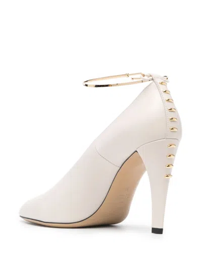 Fendi Almond Beige Pointed Pumps With Metallic Embellishments In Multicolor