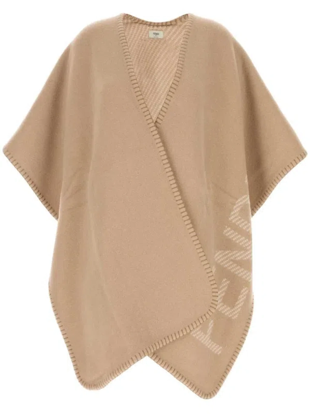 コート FENDI Wool and cashmere poncho with leather profiles Fendi Wool And Cashmere Poncho With Leather Profiles In
