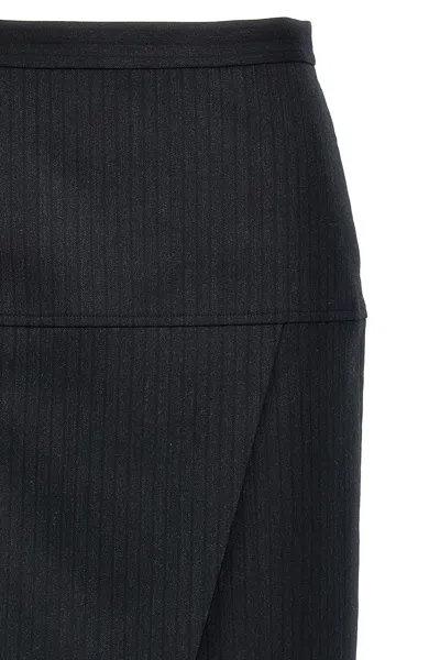 Shop Fendi Women Pinstriped Wool Skirt In Gray