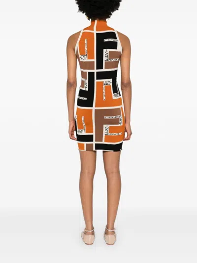 Fendi Colour-block High-neck Minidress In Multicolor