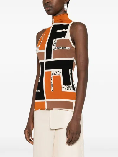 Fendi Colour-block High-neck Minidress In Multicolor
