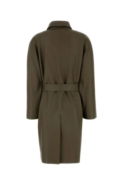 Fendi Leather Trench Coat With Belt And Collar In Green
