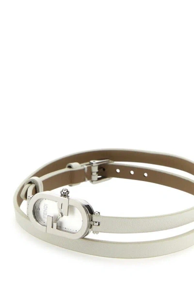 Fendi Women White Leather O Lock Vertical Watch In White