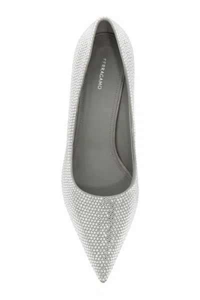 Ferragamo Crystal Embellished Pump In Silver
