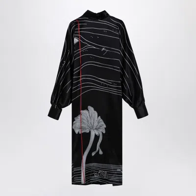 Ferragamo Spirit Print Satin Dress In Black