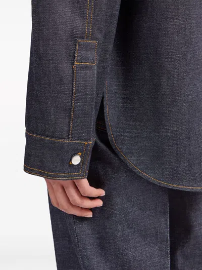 Ferragamo Long Sleeved Denim Shirt In Multicolor