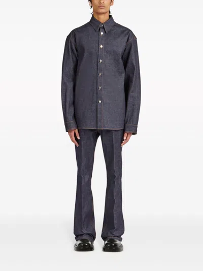Ferragamo Long Sleeved Denim Shirt In Multicolor