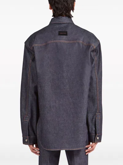Ferragamo Long Sleeved Denim Shirt In Multicolor