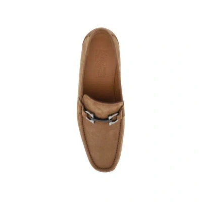 Ferragamo Men Nabuk Gancini Loafers In Brown