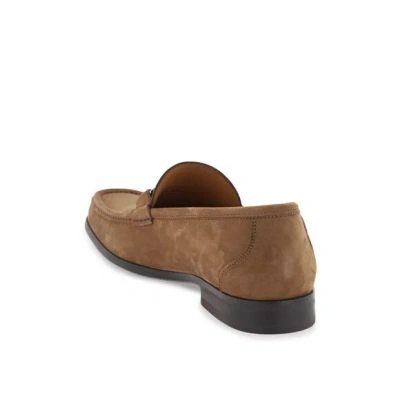 Ferragamo Men Nabuk Gancini Loafers In Brown
