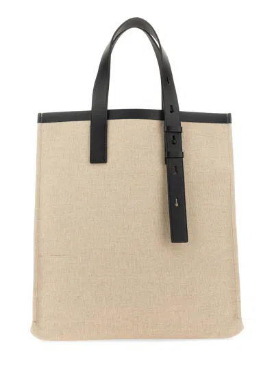 Ferragamo Canvas Tote Bag With Logo In Cream