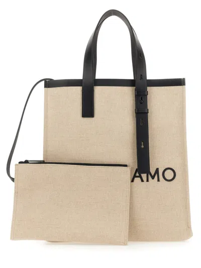 Ferragamo Canvas Tote Bag With Logo In Cream