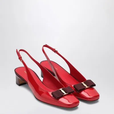 Ferragamo Block Heel Leather Slingback Sandals In Red