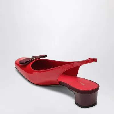 Ferragamo Block Heel Leather Slingback Sandals In Red