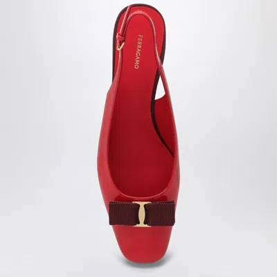 Ferragamo Block Heel Leather Slingback Sandals In Red