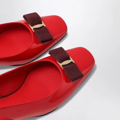 Ferragamo Block Heel Leather Slingback Sandals In Red