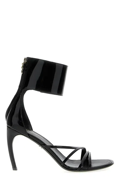 Ferragamo Strappy Glossy Stiletto Sandals With Ankle Strap In Black