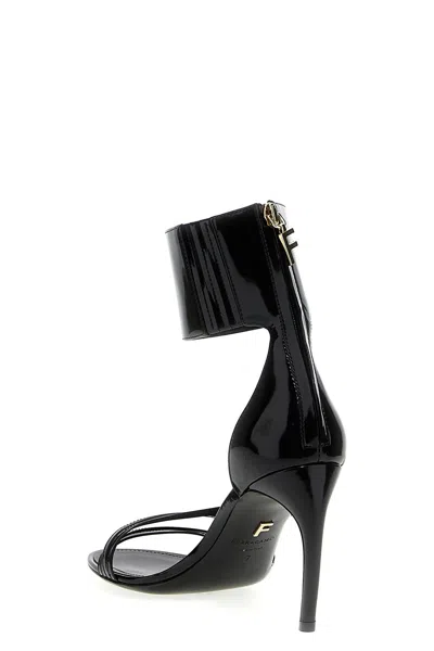 Ferragamo Strappy Glossy Stiletto Sandals With Ankle Strap In Black