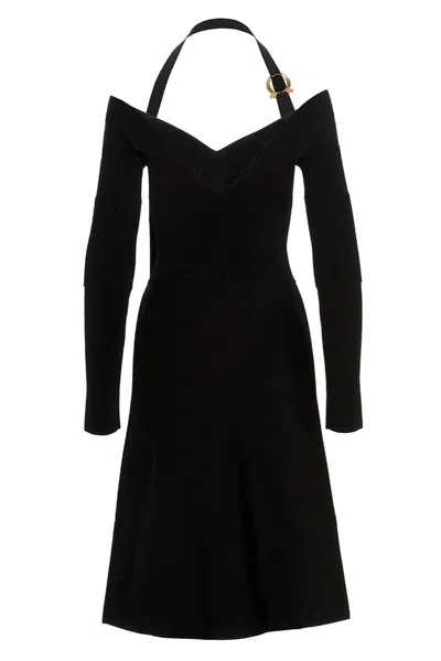 Ferragamo Knit Midi Dress With Gancini Buckle In Black