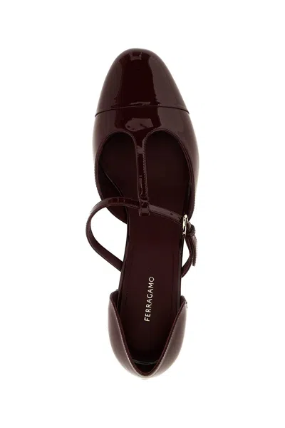 Ferragamo 'lainette' Bordeaux Ballet Shoes With T-strap And Round Toe In Multicolor