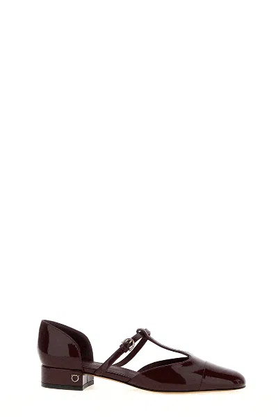 Ferragamo 'lainette' Bordeaux Ballet Shoes With T-strap And Round Toe In Multicolor