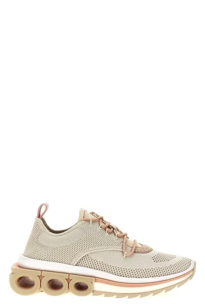 Ferragamo Mesh Perforated Pull Tab Rubber Sole Sneakers In Multicolor