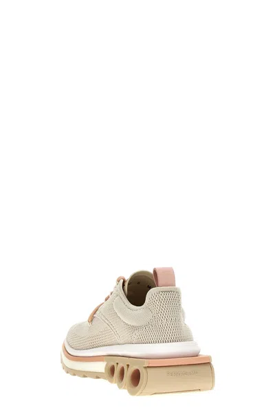 Ferragamo Mesh Perforated Pull Tab Rubber Sole Sneakers In Multicolor