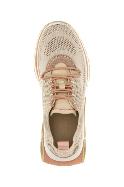 Ferragamo Mesh Perforated Pull Tab Rubber Sole Sneakers In Multicolor