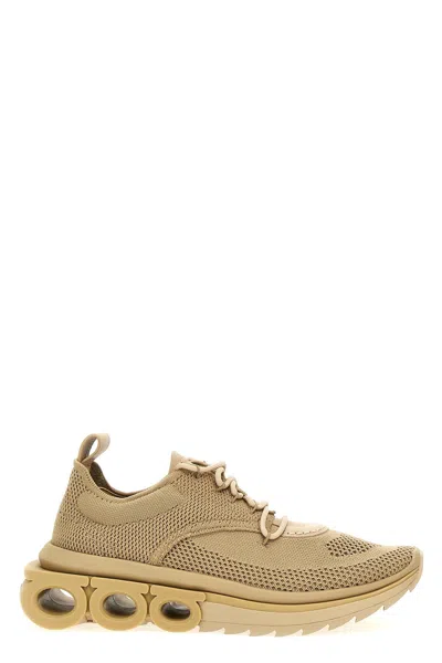 Ferragamo Gancini-plaque Low-top Sneakers In Cream