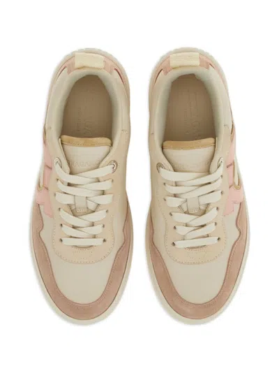 Ferragamo Gancini Leather Sneakers Featuring Suede Paneling In Multicolor