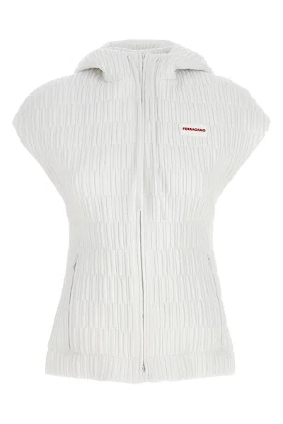 Ferragamo Hooded Vest Sleeveless Elastic Waistband In White