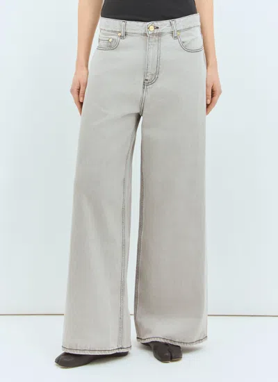 Ganni Future Grey Wide Leg Jeans In Gray