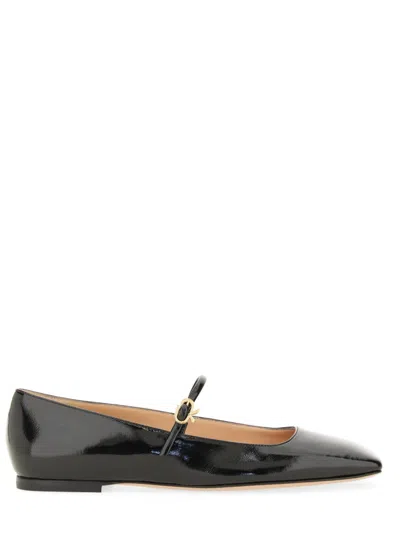 Gianvito Rossi Elegant Calf Leather Ballerina Flats With Chic Strap Detail In Black