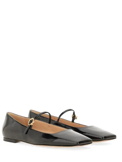 Gianvito Rossi Elegant Calf Leather Ballerina Flats With Chic Strap Detail In Black