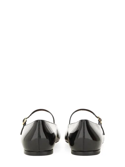 Gianvito Rossi Elegant Calf Leather Ballerina Flats With Chic Strap Detail In Black
