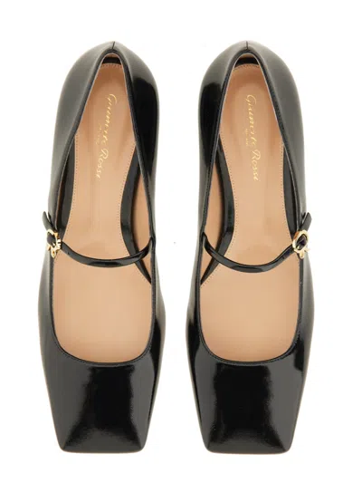 Gianvito Rossi Elegant Calf Leather Ballerina Flats With Chic Strap Detail In Black