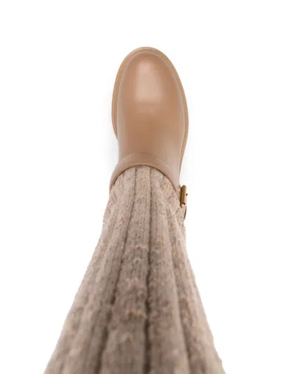 Gianvito Rossi Desert Beige Calf Leather Panelled Design Slip-on Boots In Multicolor