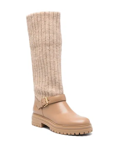 Gianvito Rossi Desert Beige Calf Leather Panelled Design Slip-on Boots In Multicolor